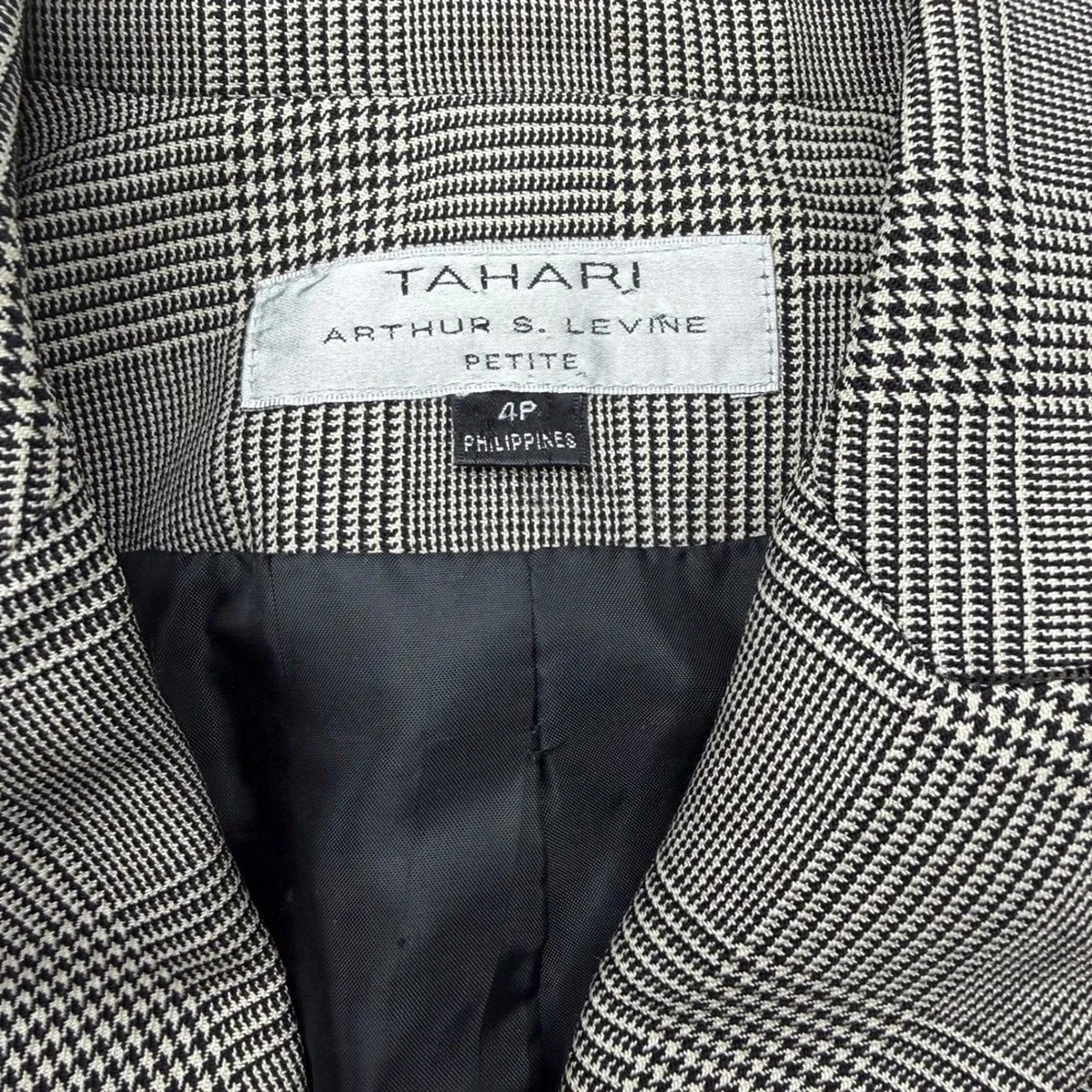 100% Wool Blazer Jacket Petite 4P 3-Button‎ Grey Glen Plaid Office Career